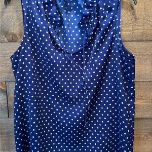 J. Crew Navy and White Polka Dot Blouse